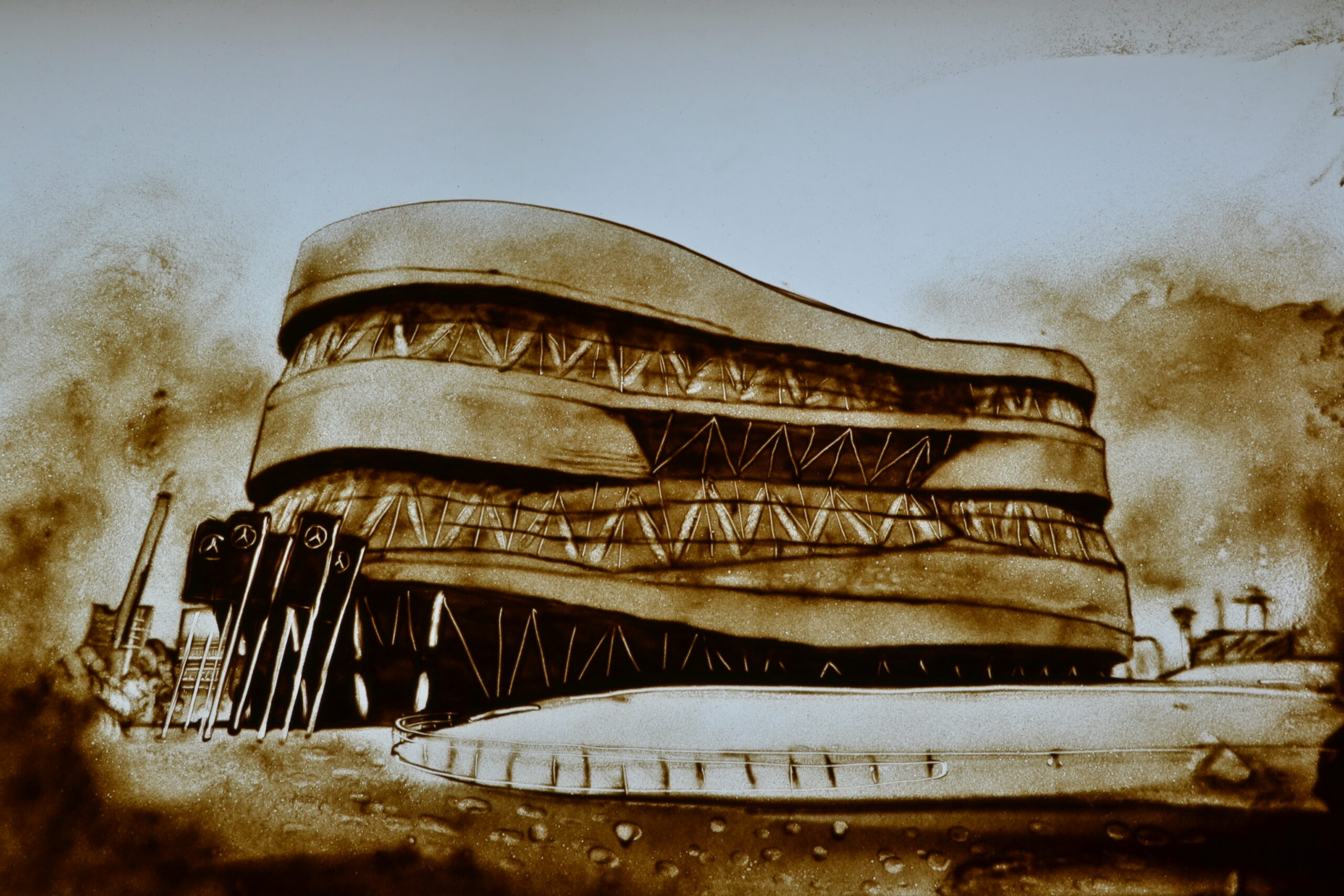 Vorbereitung für Sand Show Stuttgart in Sand gemalt
